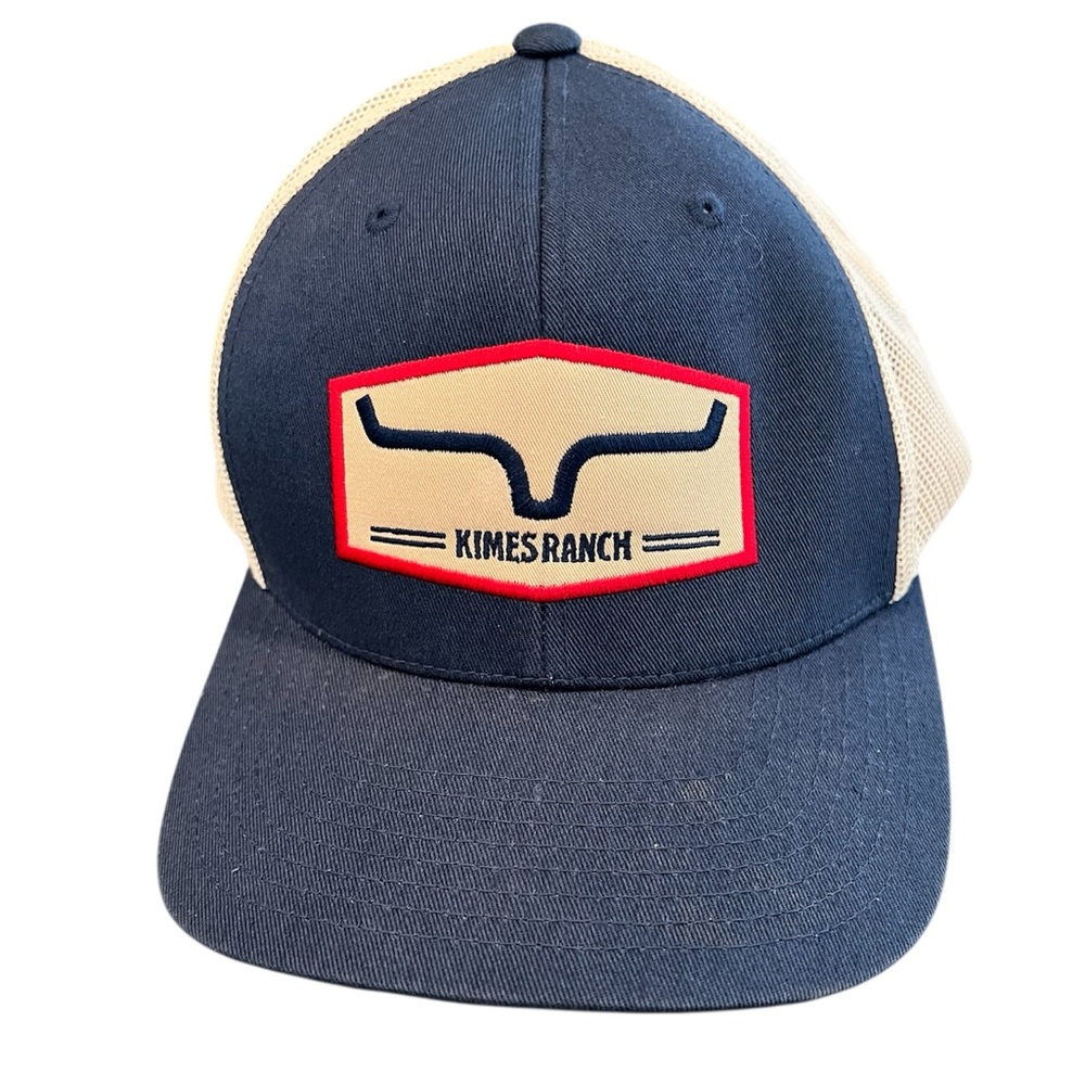 Kimes Ranch Logo Trucker Hat Cap Navy Blue/Beige Mesh Snap Back Western One Size
